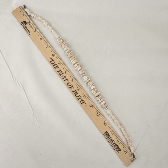 Natural Shell Chip Bead Necklace With Brass Clasp Puka Seashell Choker 18 Inches - Picture 5 of 8